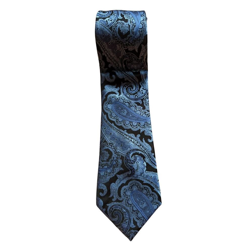 Sean John Designer Paisley print black and blue luxury silk tie wedding work